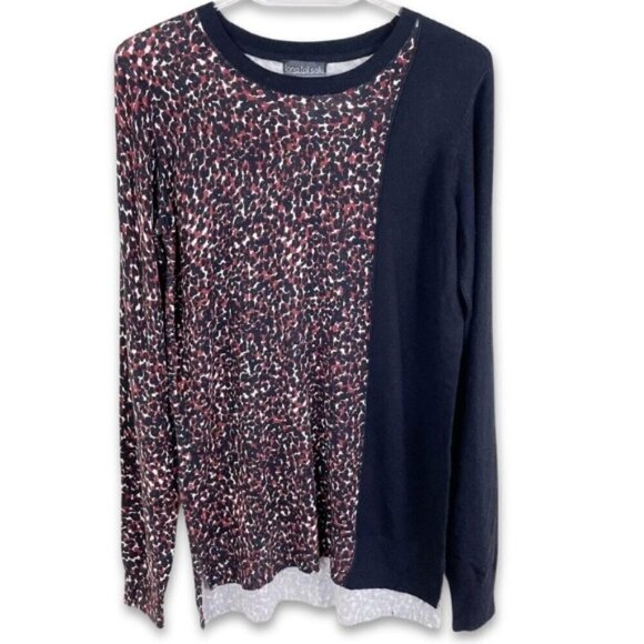 Long Tall Sally Knit Sweater Crew Neck Cheetah Pattern & Plain Block Women's S - Picture 2 of 6